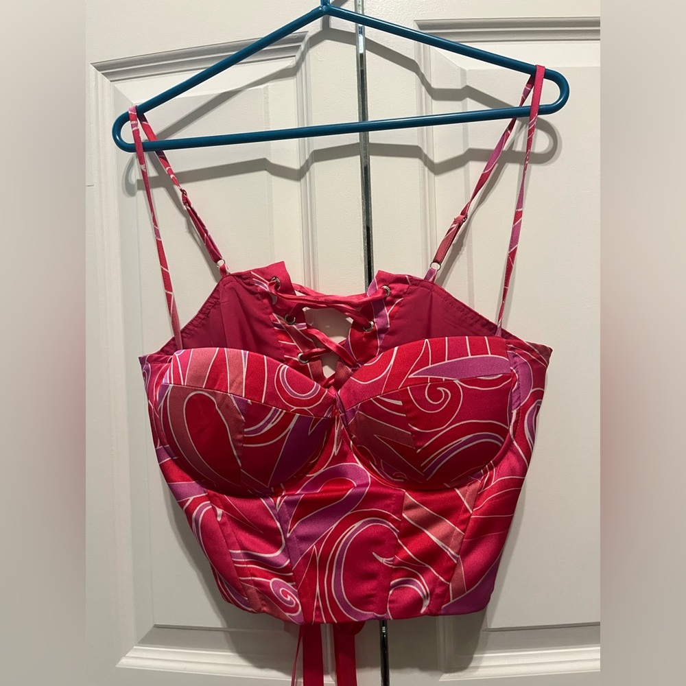 Pink Swirl Patterned Corset Top
